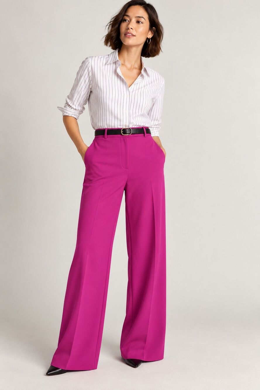 Boden Ponte Wide Leg Pants 10R Fuchsia Pink High Rise Stretch Trousers